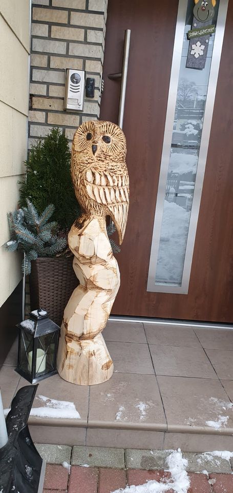 Wetterfeste Holz-Eule aus massivem Holz